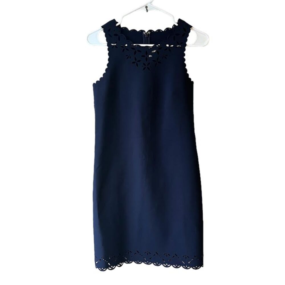 J. Crew Dress Women's Size 0 Blue Shift Laser Cut Floral Lined Business Fitted